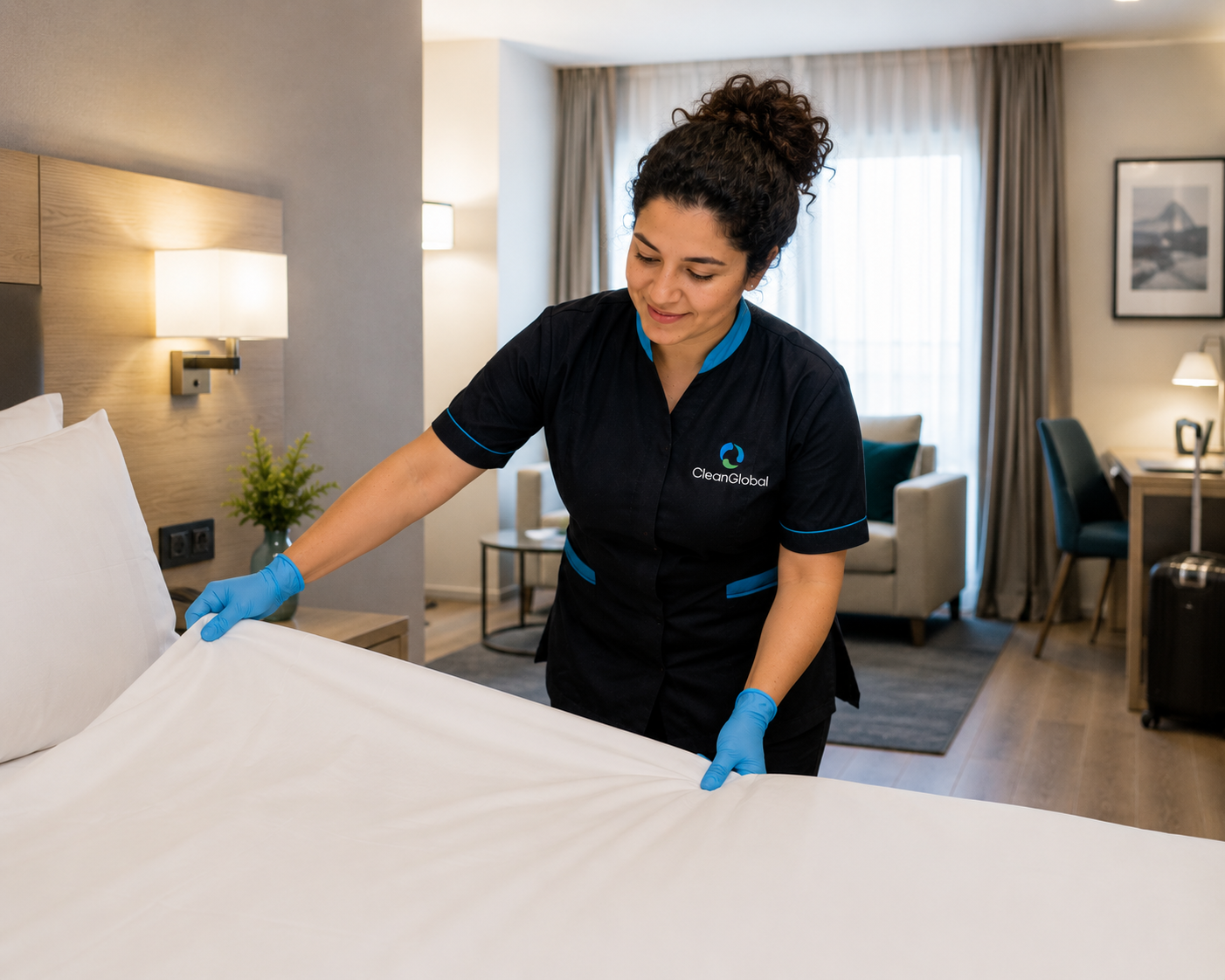 Equipo de limpieza profesional en hotel de lujo
