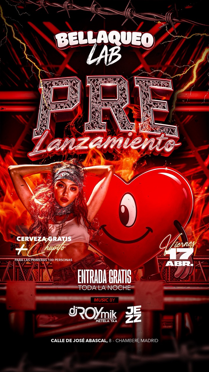 Flyer Bellaqueo Lab Pre Lanzamiento — Viernes 17 de Abril, entrada gratis